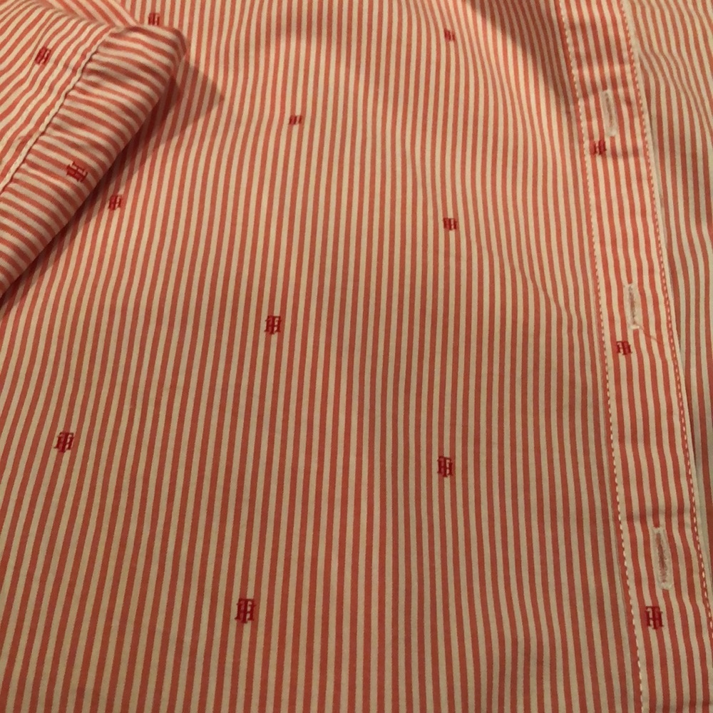Tommy Hilfiger peach/white striped long sleeve blouse & collar&TH application,S, - Picture 8 of 8